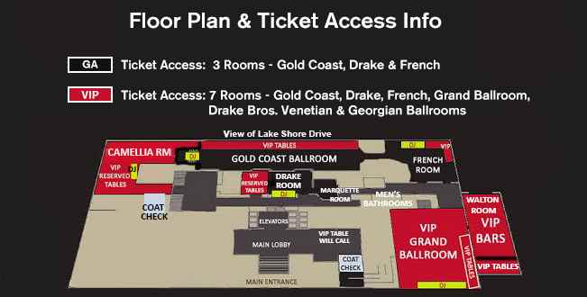 План Drake Hotel NYE с указанием VIP-зон и сцен
